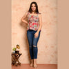 Peach Bird Printed Shirred Top - FrionKandy