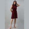 Rayon Maroon Solid Shirt Style Sleeveless Long Top - Frionkandy