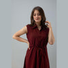 Rayon Maroon Solid Shirt Style Sleeveless Long Top - Frionkandy