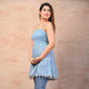 Aqua Blue Cotton Ethnic Print Smocked Top - Frionkandy