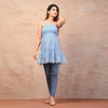 Aqua Blue Cotton Ethnic Print Smocked Top - Frionkandy
