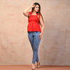 Red Rayon Solid Smocked Top - FrionKandy