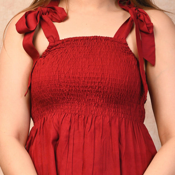 Maroon Rayon Solid Smocked Top - FrionKandy