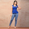 Royal Blue Rayon Solid Smocked Top - FrionKandy