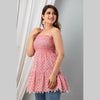 Cotton Pink Printed Smocked Sleeveless Top - FrionKandy