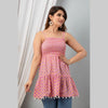 Cotton Pink Printed Smocked Sleeveless Top - FrionKandy