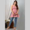 Cotton Pink Printed Smocked Sleeveless Top - FrionKandy