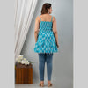 Cotton Aqua Blue Printed Smocked Sleeveless Top - Frionkandy