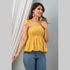 Cotton Yellow Printed Smocked Sleeveless Top - FrionKandy