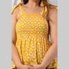 Cotton Yellow Printed Smocked Sleeveless Top - FrionKandy