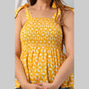 Cotton Yellow Printed Smocked Sleeveless Top - Frionkandy