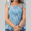 Cotton Sky Blue Printed Smocked Sleeveless Top - Frionkandy