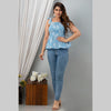 Cotton Sky Blue Printed Smocked Sleeveless Top - FrionKandy