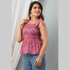 Cotton Purple Printed Smocked Sleeveless Top - FrionKandy