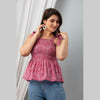 Cotton Purple Printed Smocked Sleeveless Top - FrionKandy