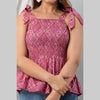 Cotton Purple Printed Smocked Sleeveless Top - FrionKandy