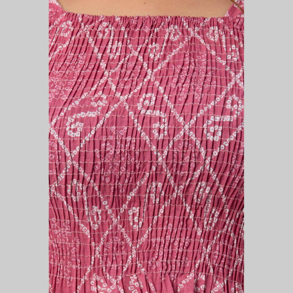 Cotton Purple Printed Smocked Sleeveless Top - FrionKandy
