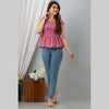 Cotton Purple Printed Smocked Sleeveless Top - FrionKandy