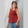 Cotton Maroon Printed Smocked Sleeveless Top - FrionKandy