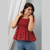 Cotton Maroon Printed Smocked Sleeveless Top - FrionKandy
