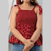 Cotton Maroon Printed Smocked Sleeveless Top - FrionKandy