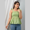 Cotton Light Green Printed Smocked Sleeveless Top - FrionKandy