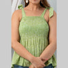 Cotton Light Green Printed Smocked Sleeveless Top - Frionkandy