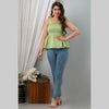 Cotton Light Green Printed Smocked Sleeveless Top - FrionKandy