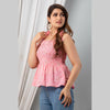 Cotton Light Pink Printed Smocked Sleeveless Top - FrionKandy
