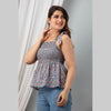 Cotton Grey Printed Smocked Sleeveless Top - FrionKandy