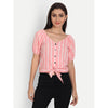 Rayon Light Pink Vertical Stripe Print Half Sleeve Top - FrionKandy
