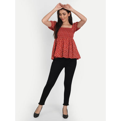 Cotton Stripe Print Maroon Casual Top - Frionkandy