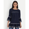 Rayon Solid Navy Blue Casual Bell Sleeve Top - FrionKandy