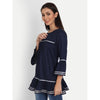Rayon Solid Navy Blue Casual Bell Sleeve Top - Frionkandy
