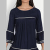 Rayon Solid Navy Blue Casual Bell Sleeve Top - FrionKandy