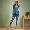 Cotton Blue Printed Casual Half Sleeve Top - FrionKandy