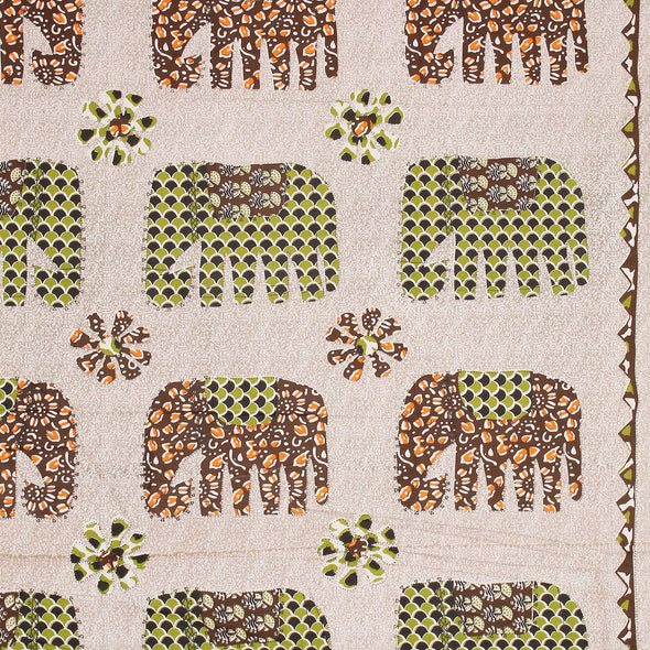 Green Barmeri Elephant Traditional Print King Size Double Bed Sheet - Frionkandy
