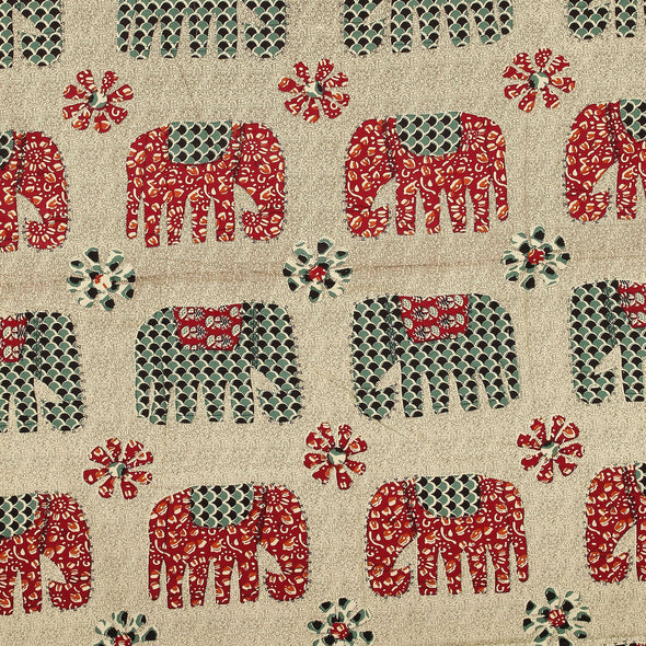 Red Barmeri Elephant Traditional Print King Size Double Bed Sheet - Frionkandy