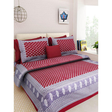 Maroon Buta Print 120 TC Cotton Double Bed Sheet with 2 Pillow Covers (SHKAP1002) - Frionkandy