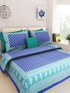 Turquoise Buta Print 120 TC Cotton Double Bed Sheet with 2 Pillow Covers (SHKAP1001) - Frionkandy