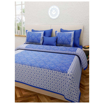 Blue Bandhej Print 120 TC Cotton Double Bed Sheet with 2 Pillow Covers (SHKAP1016) - Frionkandy