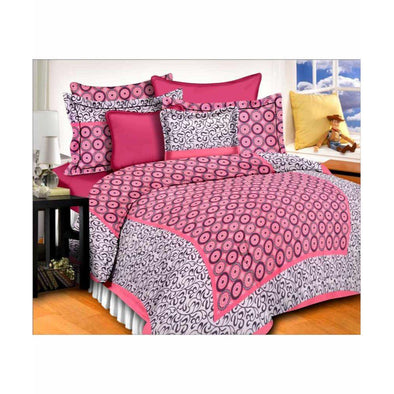 Pink Geometric Print 120 TC Cotton Double Bed Sheet with 2 Pillow Covers (SHKAP1023) - Frionkandy