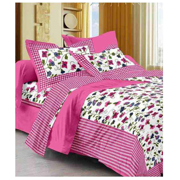 Pink Checkmate Print 120 TC Cotton Double Bed Sheet with 2 Pillow Covers (SHKAP1026) - Frionkandy