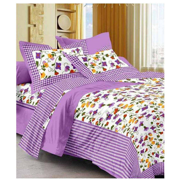 Purple Checkmate Print 120 TC Cotton Double Bed Sheet with 2 Pillow Covers (SHKAP1029) - Frionkandy