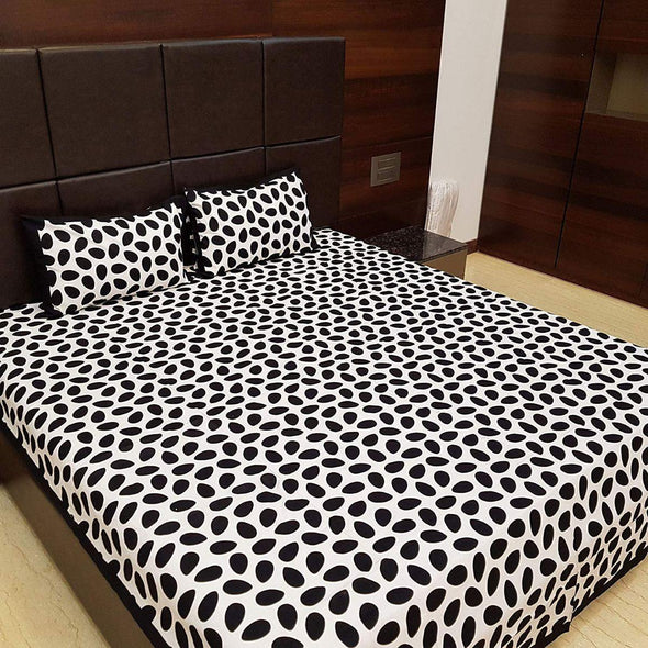 Black Stone Print 120 TC Cotton Double Bed Sheet with 2 Pillow Covers (SHKAP1041) - Frionkandy
