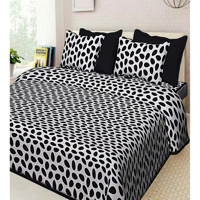 Black Stone Print 120 TC Cotton Double Bed Sheet with 2 Pillow Covers (SHKAP1041) - Frionkandy