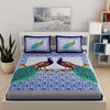 Blue Peacock Print 120 TC Cotton Double Bed Sheet with 2 Pillow Covers (SHKAP1053) - Frionkandy