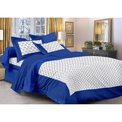 Blue Buta Print 120 TC Cotton Double Bed Sheet with 2 Pillow Covers (SHKAP1065) - Frionkandy