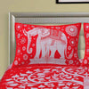 Red Elephant Tree Print 120 TC Cotton Double Bed Sheet with 2 Pillow Covers (SHKAP1097) - Frionkandy