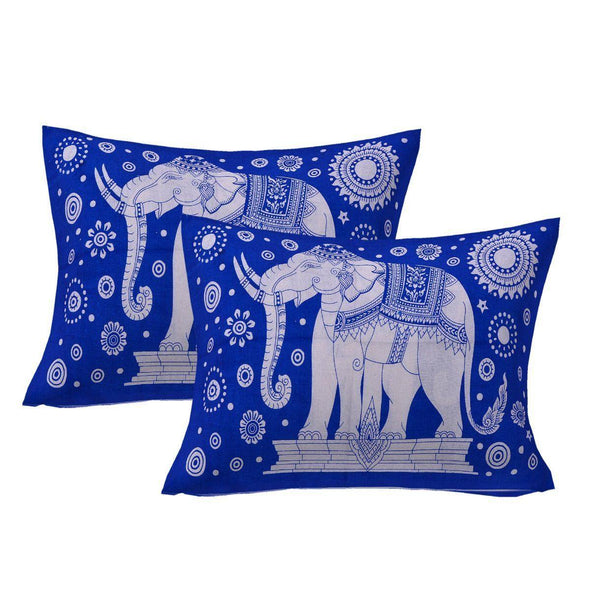 Blue Elephant Tree Print 120 TC Cotton Double Bed Sheet with 2 Pillow Covers (SHKAP1100) - Frionkandy